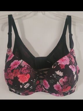 Torrid floral Lace-Up Underwire Bra - Black & Pink